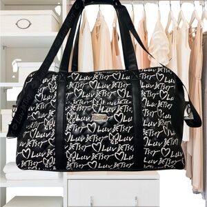 Luv Betsey Johnson Black and White Logo Print Weekender Duffle Bag Luggage